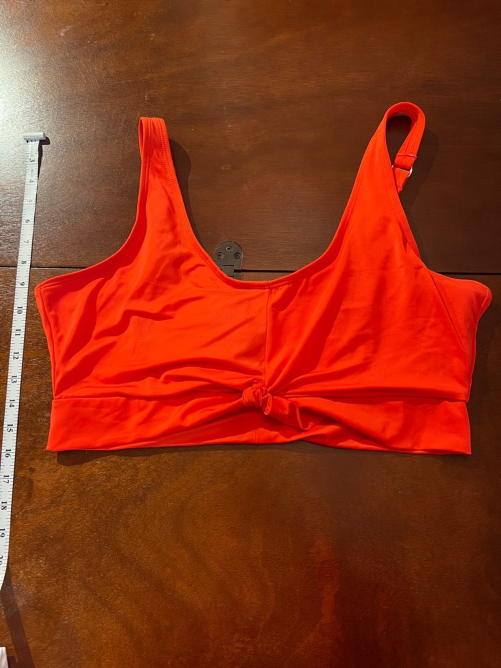 Knot-Front Orange/red Bikini Top with Adjustable Straps